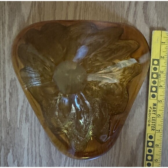Murano Princess House Art Glass Amber Dish Bowl with Gold Fleck MCM Vintage 60s - Picture 8 of 8